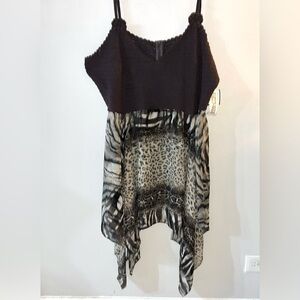 NWT! Y2K Kaelyn-Max Brown and Animal Print Cotton Boho Top 3x